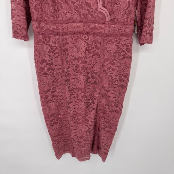 Talia Sodi Mauve Lace 3/4 Sleeve Midi Dress V-Neck size Medium New $89 - Picture 9 of 15